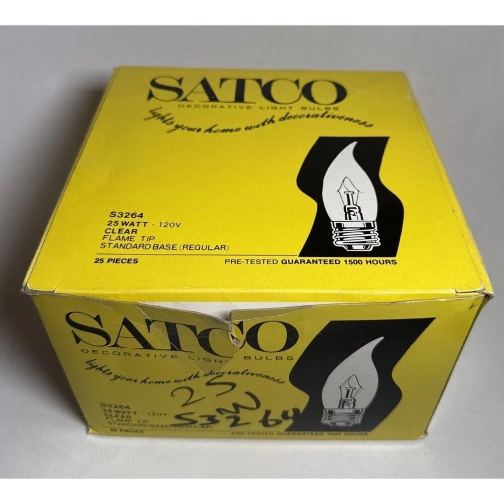 25 Pack Satco S3264 25w 120v Clear Flame Tip Candelabra